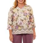 Alfred Dunner Palm Desert 3/4 Sleeve Split Crew Neck T-shirt-womens Plus