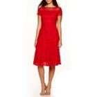 Signature By Sangria Short-sleeve Lace Fit-and-flare Dress