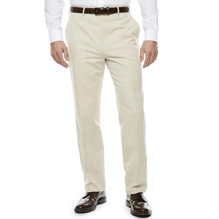 Stafford Tan Linen-cotton Suit Pants - Classic Fit