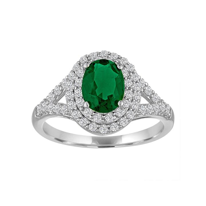 Simulated Emerald & Lab-created White Sapphire Sterling Silver Ring