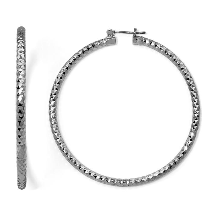 Sensitive Ears Hematite Diamond-cut Hoop Earrings