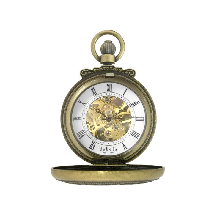 Dakota Men's Mechanical Gold Dress Dual Cover Pocket Watch 32807