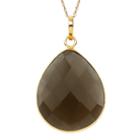 Womens Simulated Brown Quartz Gold Over Silver Pendant Necklace