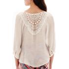 By & By 3/4-sleeve Crochet-back Gauze Peasant Top