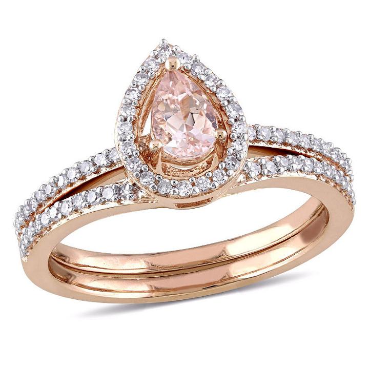 Modern Bride Gemstone Womens 3/4 Ct. T.w. Pink Morganite 10k Gold Bridal Set