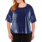 Liz Claiborne Elbow Sleeve Crew Neck T-shirt-womens Plus