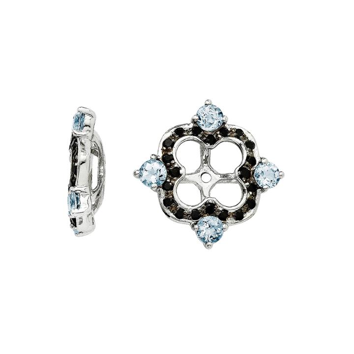 Genuine Aquamarine & Black Sapphire Sterling Silver Earring Jackets