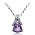 Womens Diamond Accent Genuine Purple Amethyst Sterling Silver Pendant Necklace