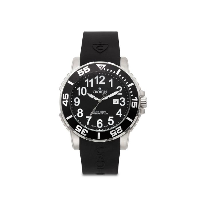Croton Mens Black Rubber Strap Watch
