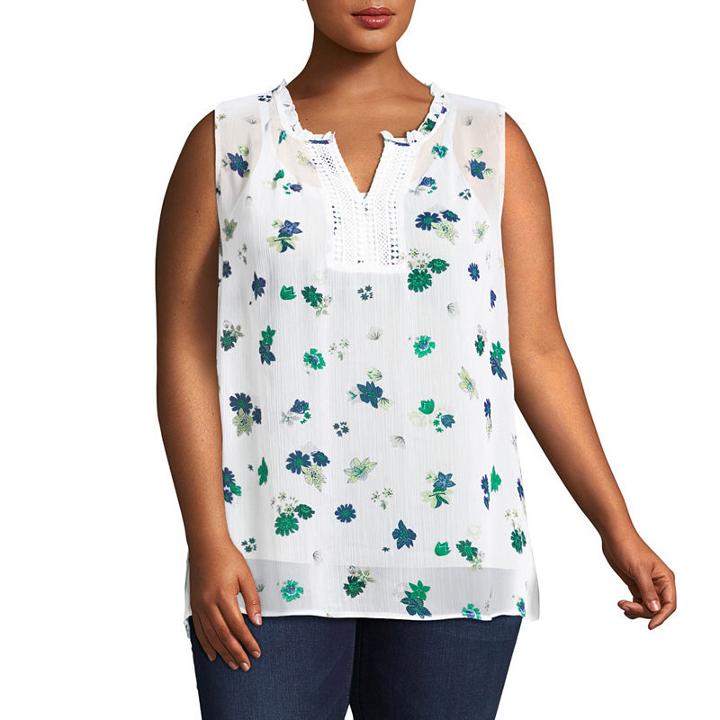 Liz Claiborne Sleeveless Split Neck Top- Plus