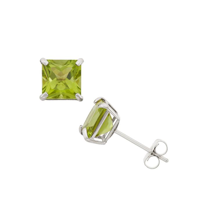 Princess Green Peridot 10k Gold Stud Earrings
