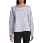 Worthington Modern Fit 3/4 Sleeve Stripe Button-front Shirt