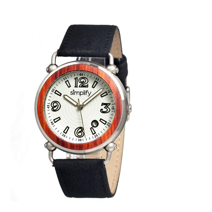 Simplify Mens The 1600 Wood-bezel Leather-band Watch With Date Sim1603