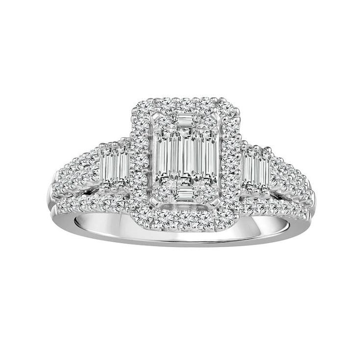 Womens 1 Ct. T.w. Baguette White Diamond 14k Gold Engagement Ring