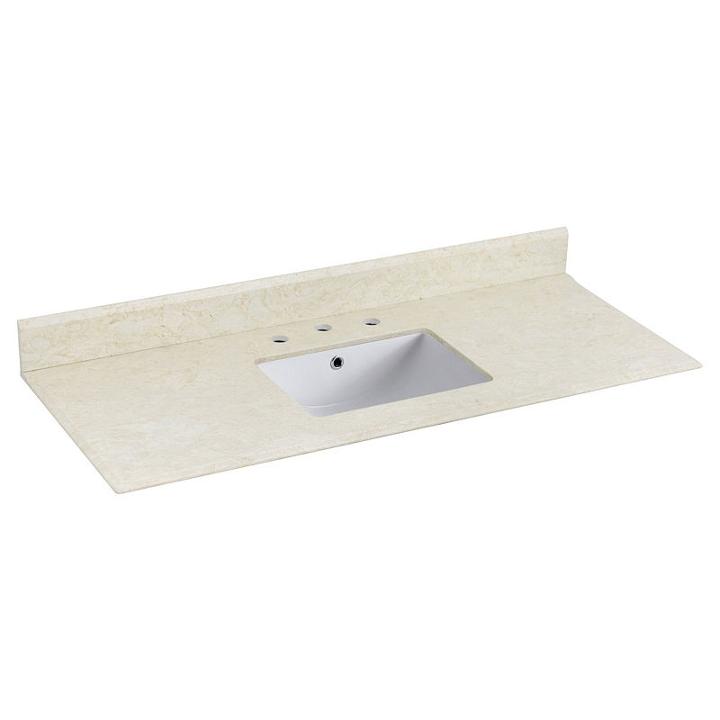 47.5-in. W 17.75-in. D Marble Top With Backsplashin Beige Color For 3h8-in. Faucet - White Um Sink