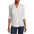 By & By Elbow Sleeve V Neck Gauze Blouse-juniors