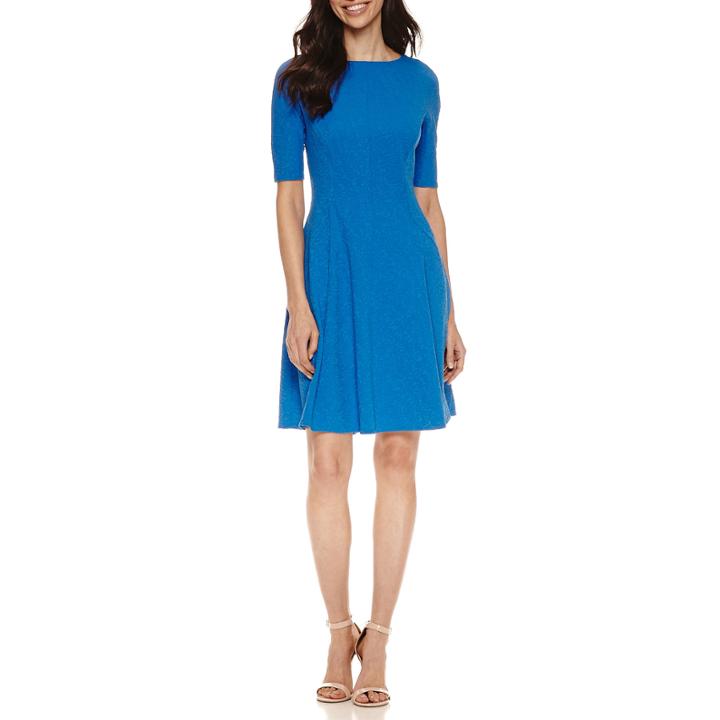 London Style Elbow Sleeve Fit & Flare Dress