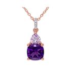 Genuine Amethyst, Rose De France And Diamond-accent Rose Gold Over Silver Pendant Necklace
