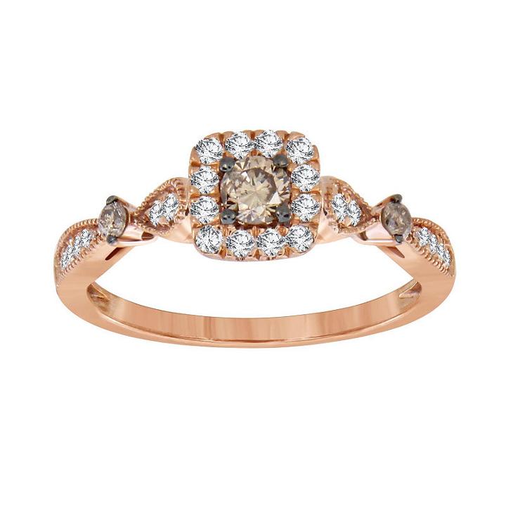 Womens 1/2 Ct. T.w. Genuine Diamond Champagne 10k Gold Halo Ring