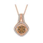 1/2 Ct. T.w. White And Champagne Diamond 10k Rose Gold Cluster Pendant Necklace