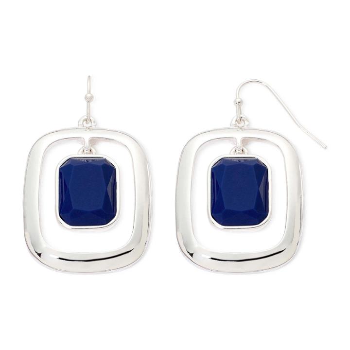 Liz Claiborne Blue Stone Silver-tone Orbital Earrings