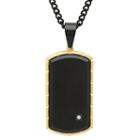 Mens Diamond Accent Stainless Steel Black Ip With Yellow Ip Edge Dog Tag Pendant Necklace
