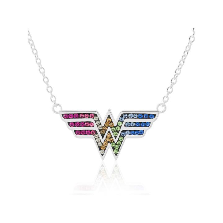 Dc Comics Wonder Woman Brass Rainbow Crystal Pendant Necklace