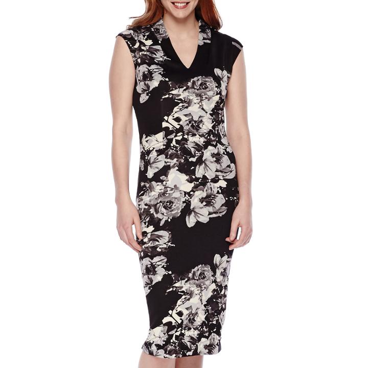 Sl Fashions Cap-sleeve Floral Midi Sheath Dress