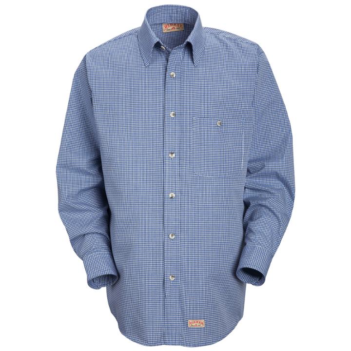 Red Kap Long Sleeve Mini Plaid Button Up Shirt