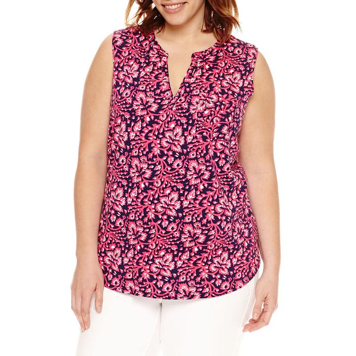 Liz Claiborne Split Neck Printed Tank Top