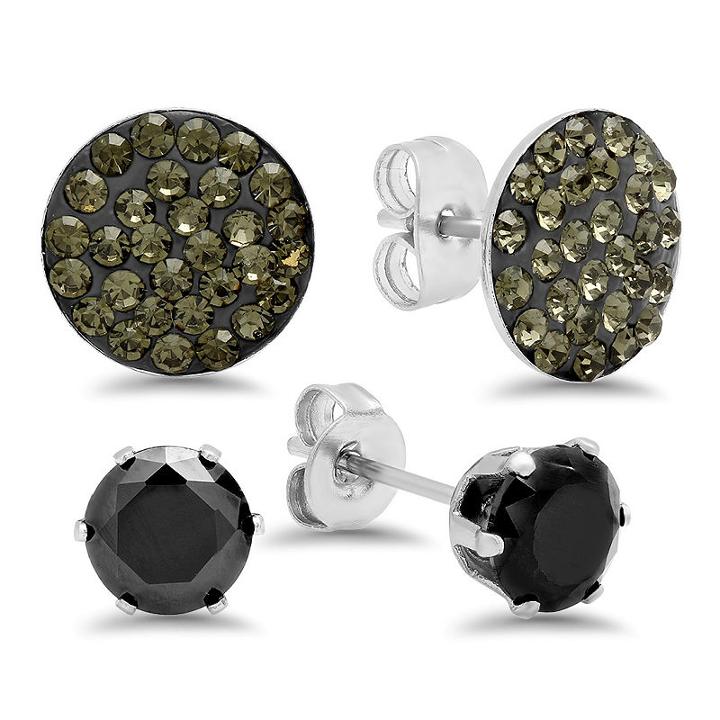 Steeltime 1 7/8 Ct. T.w. Black Cubic Zirconia Stainless Steel Earring Sets