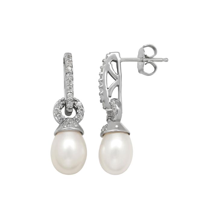 Cultured Freshwater Pearl And White Topaz Drop Earrings