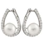 White Cultured Freshwater Pearls Sterling Silver 20mm Hoop Earrings