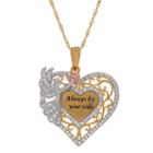 14k Gold Over Silver Filigree Crystal Angel Heart Pendant Necklace