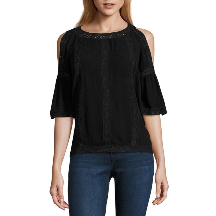 I Jeans By Buffalo Lace Trim Cold Shoulder Top