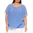 Alyx Short Sleeve Pleated Woven Overlay Blouse With Necklace-plus