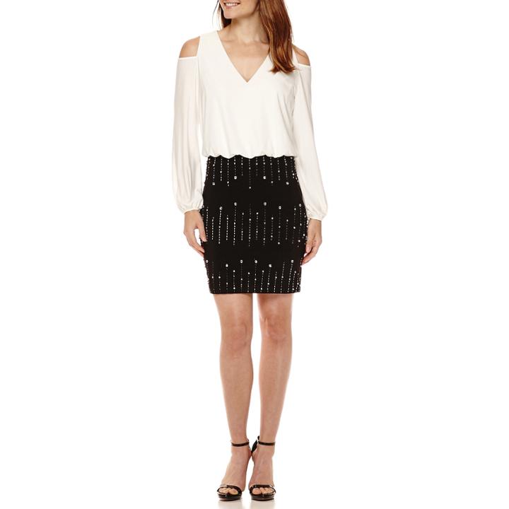 Dj Jaz Cold-shoulder Blouson Beaded-skirt Dress