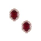 Limited Quantities! Diamond Accent Oval Red Rhodolite 10k Gold Stud Earrings
