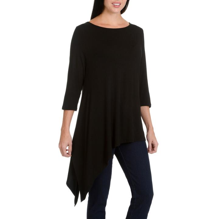 Larry Levine Short 3/4 Asymetrical Knit Top