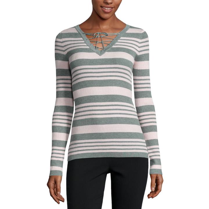 Ohmg Long Sleeve V Neck Pullover Sweater-juniors