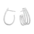Crystal Sterling Silver 3-row J-hoop Earrings