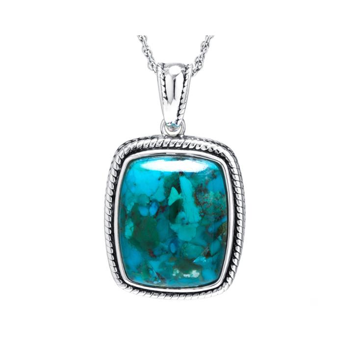 Enhanced Turquoise Sterling Silver Rectangular Pendant Necklace