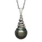 Genuine Tahitian Pearl And Diamond-accent Sterling Silver Swirl Pendant Necklace