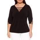Bisou Bisou Elbow Sleeve V Neck T-shirt-plus