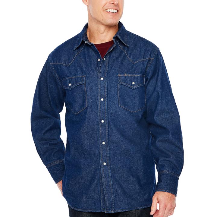 Ely Cattleman Long Sleeve Denim Snap-front Shirt - Big And Tall