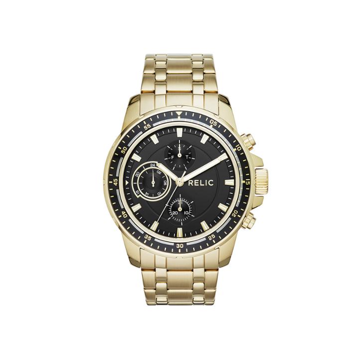 Relic Mens Gold-tone Ion-plated Stainless Black Dial Bracelet Watch