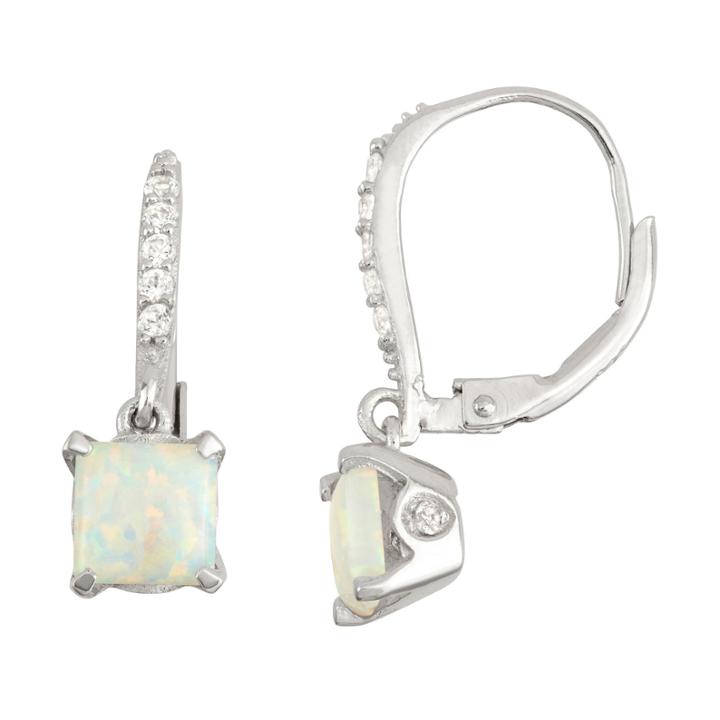 Lab Created Opal & Diamond Accent 14k Rose Gold Over Silver Earrings