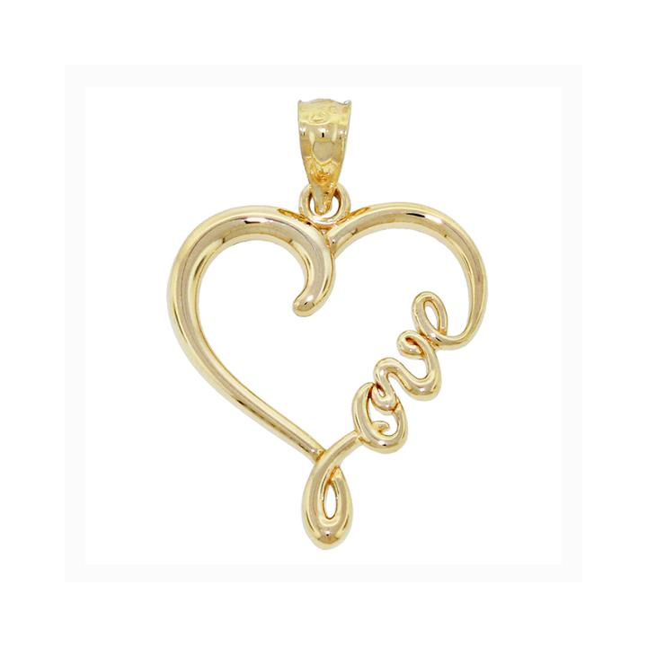 14k Yellow Gold Love Heart Charm Pendant