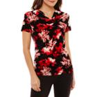 Liz Claiborne Short Sleeve Cowl Neck T-shirt-womens Petites