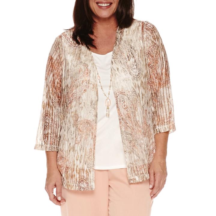 Alfred Dunner Just Peachy 3/4 Sleeve Layered Top Plus